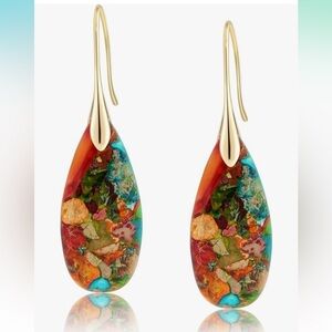 Natural Healing stone Colorful Teardrop Earrings with gold hooks